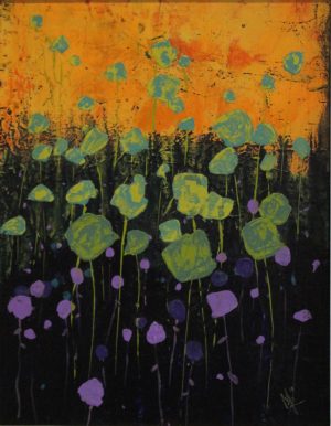 Dusk Flowers 29cm x 39cm Acrylic on canvas 2018 Sold Matthew Rees Artist
