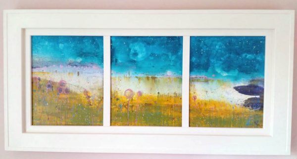 Leucate Lagoon 90cm x 40cm Triptych Acrylic on canvas 2017 £1350 framed Matthew Rees Artist