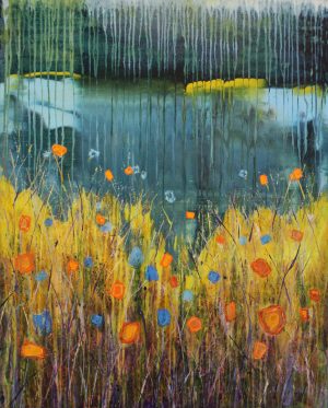 Rain Flowers 81cm x 100cm Acrylic on canvas 2018 Available £2300 framed Matthew Rees Artist